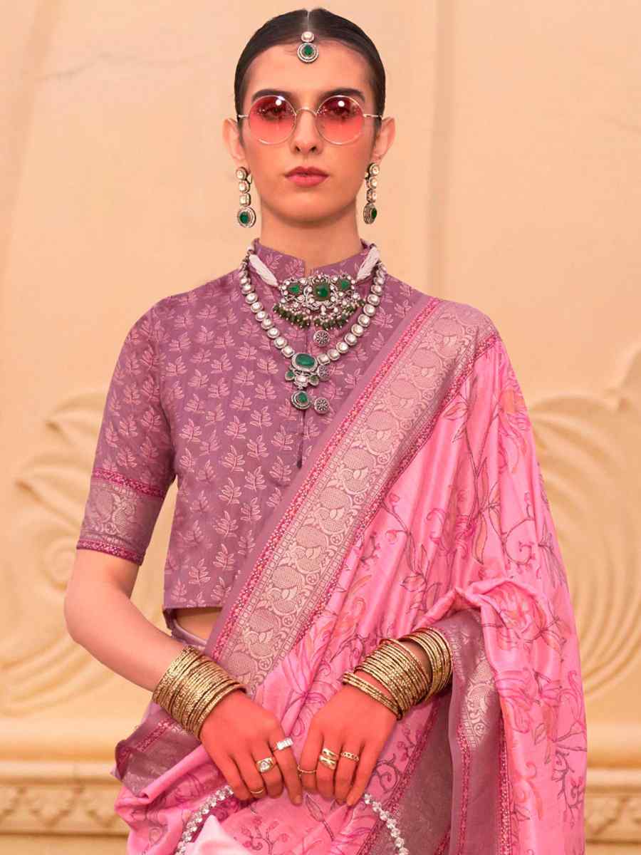 Pink Super Silk  Handwoven Festival Casual Heavy Border Saree