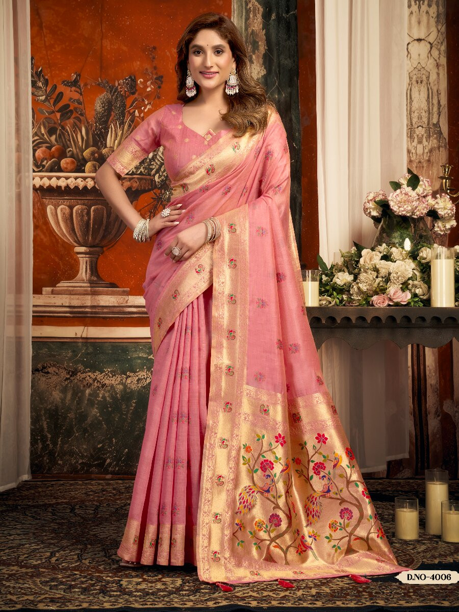 Pink Superkota Paithani Zari Wedding Reception Party Festival Fancy Heavy Border Sarees