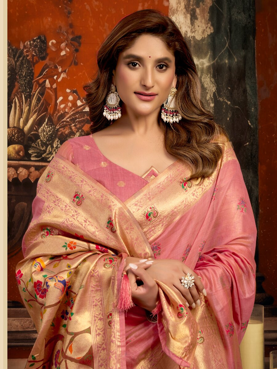 Pink Superkota Paithani Zari Wedding Reception Party Festival Fancy Heavy Border Sarees
