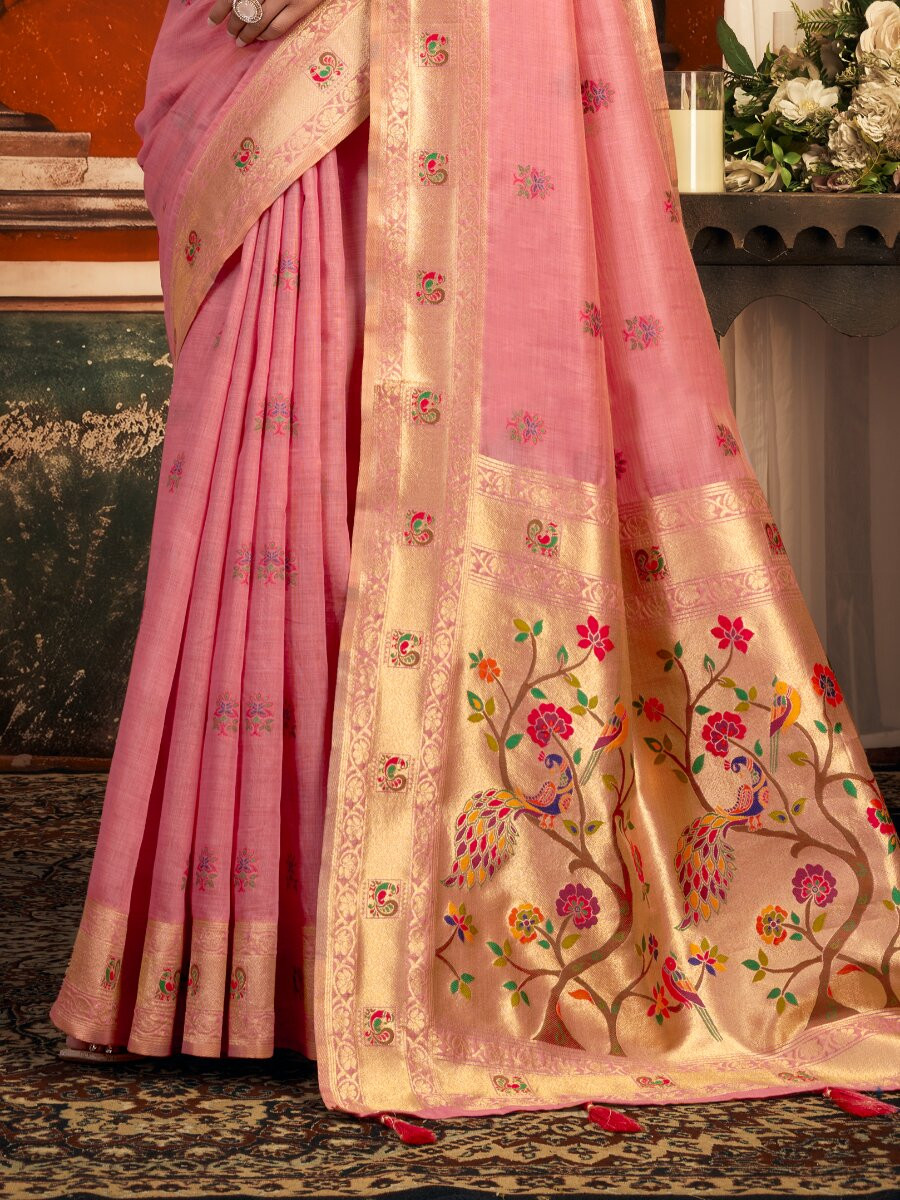 Pink Superkota Paithani Zari Wedding Reception Party Festival Fancy Heavy Border Sarees
