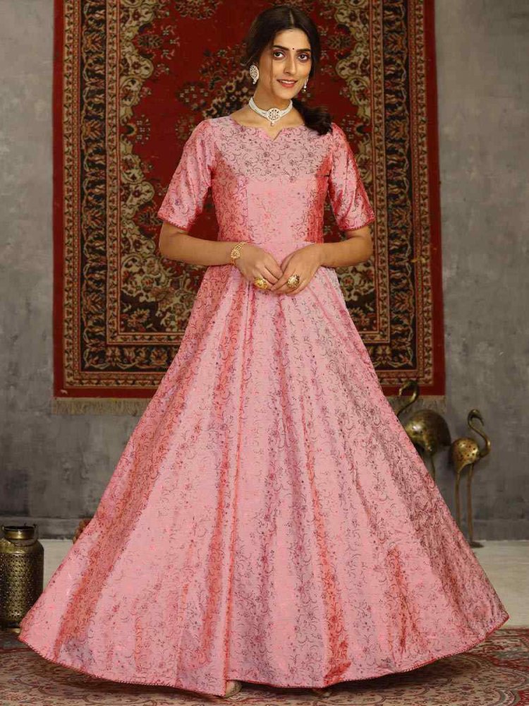 Pink Taffeta Handwoven Festival Party Gown