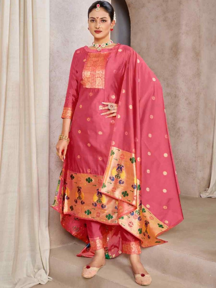 Pink Tapeta Silk Embroidered Casual Festival Pant Salwar Kameez