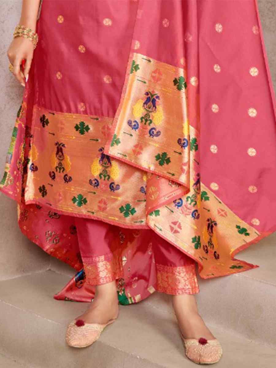 Pink Tapeta Silk Embroidered Casual Festival Pant Salwar Kameez
