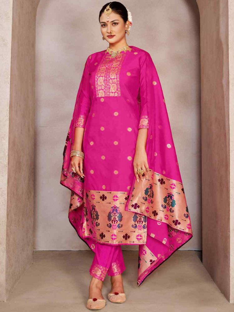 Pink Tapeta Silk Embroidered Casual Festival Pant Salwar Kameez