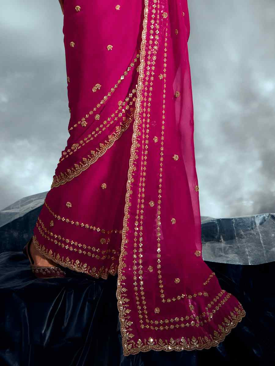 Pink Tissue Organza Silk Embroidery Bridal Cocktail Party Reception Wedding Wear Heavy Border Sarees