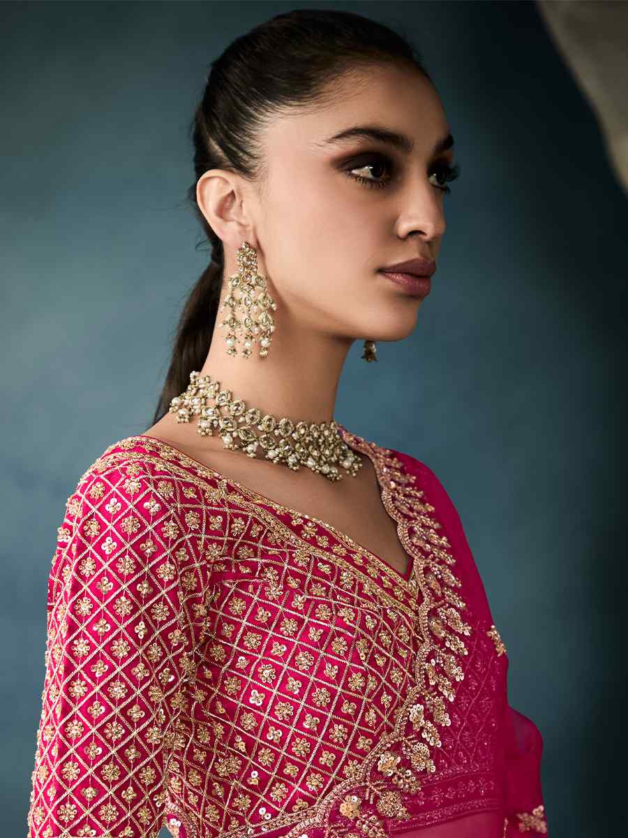 Pink Tissue Silk Embroidered Festival Wedding Fancy Heavy Border Saree