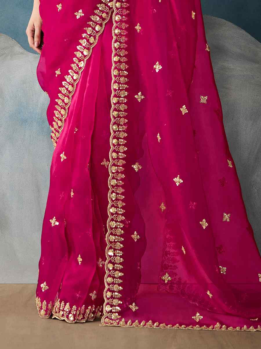 Pink Tissue Silk Embroidered Festival Wedding Fancy Heavy Border Saree