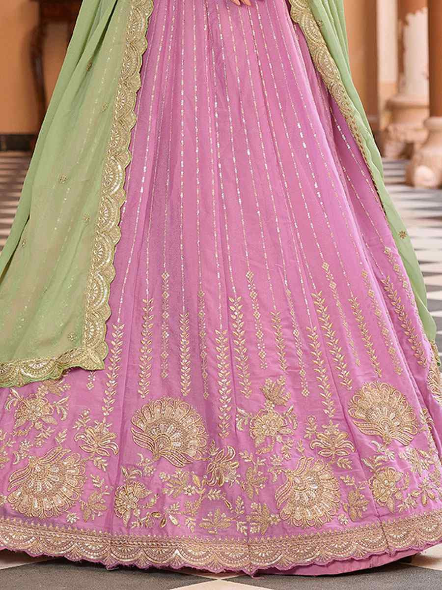 Pink Tissue Silk Embroidered Wedding Reception Festival Heavy Border Lehenga Choli