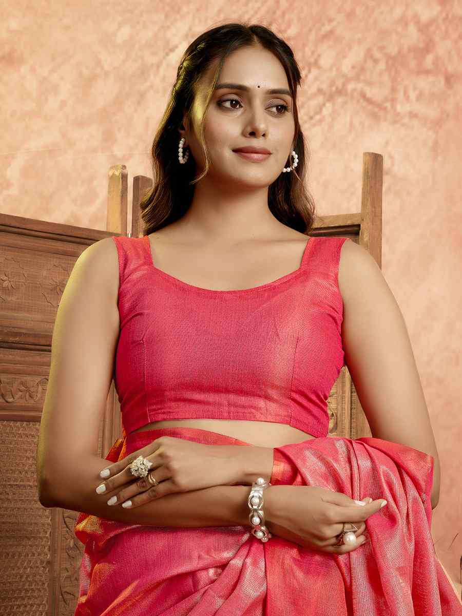 Pink Tissue Silk Handwoven Festival Wedding Fancy Heavy Border Saree