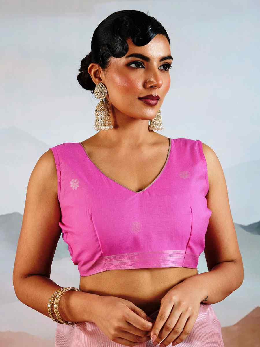 Pink Tissue Silk Handwoven Traditional Casual Reception Festival Wedding Fancy Heavy Border Saree