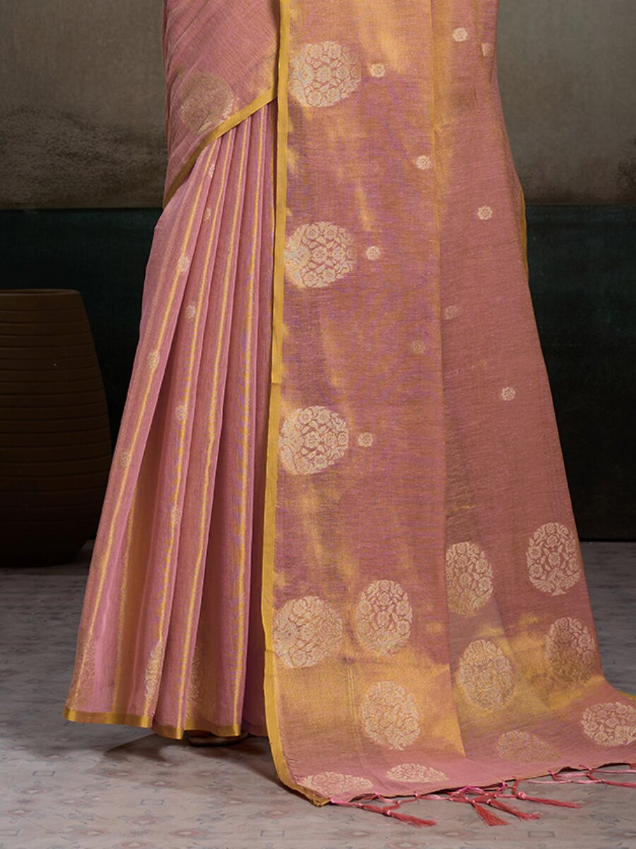 Pink Tissue Silk Handwoven Wedding Reception Party Casual Heavy Border Sarees