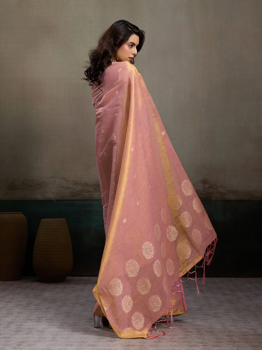 Pink Tissue Silk Handwoven Wedding Reception Party Casual Heavy Border Sarees
