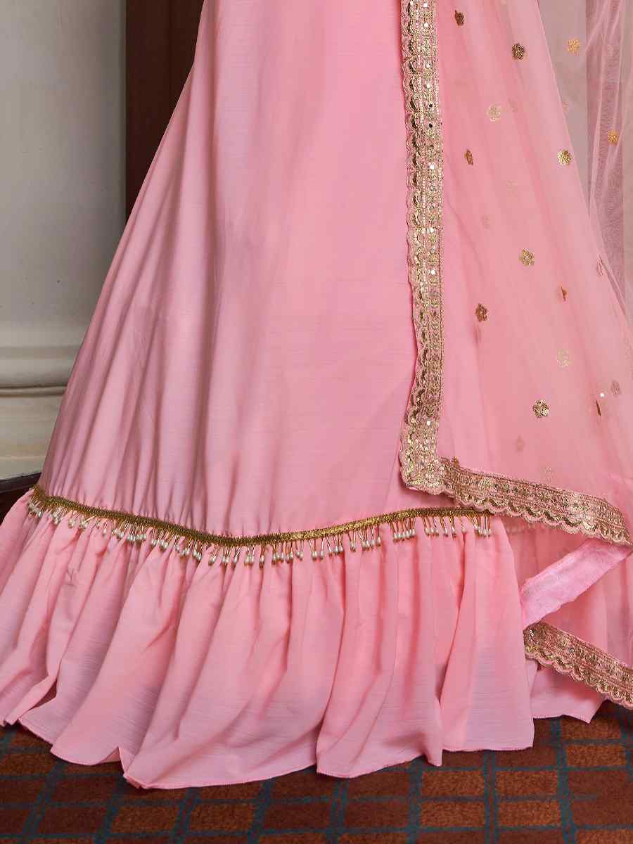 Pink Titan Silk Embroidered Party Festival Circular Lehenga Choli