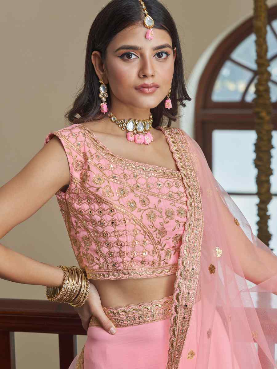 Pink Titan Silk Embroidered Party Festival Circular Lehenga Choli