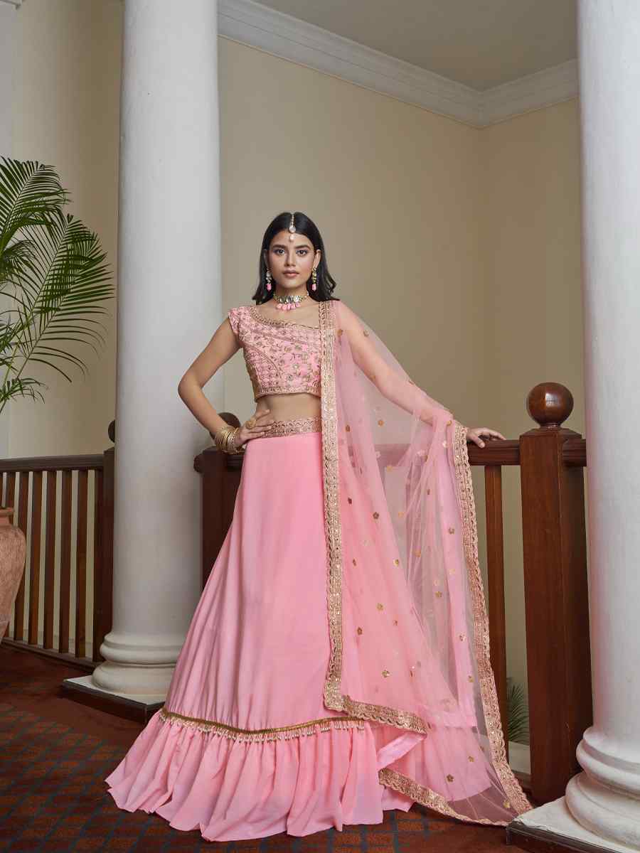 Pink Titan Silk Embroidered Party Festival Circular Lehenga Choli
