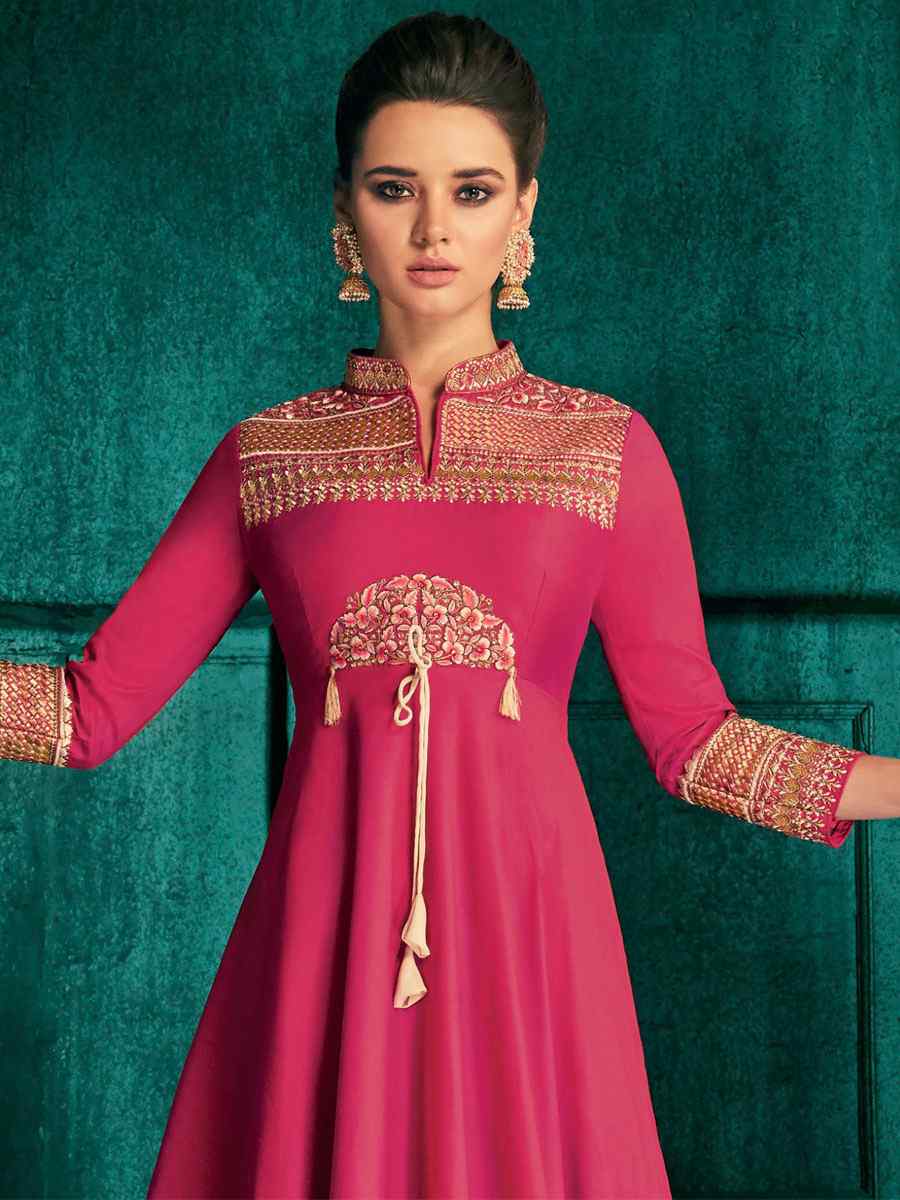 Pink Triva Silk Embroidered Party Festival Gown