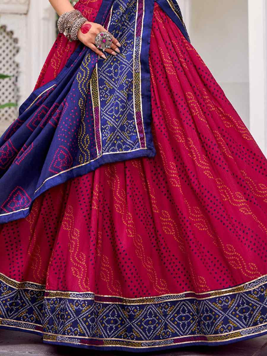 Pink Tussar Silk Bhandej Printed Handwoven Festival Wedding Party Reception Heavy Border Lehenga Choli