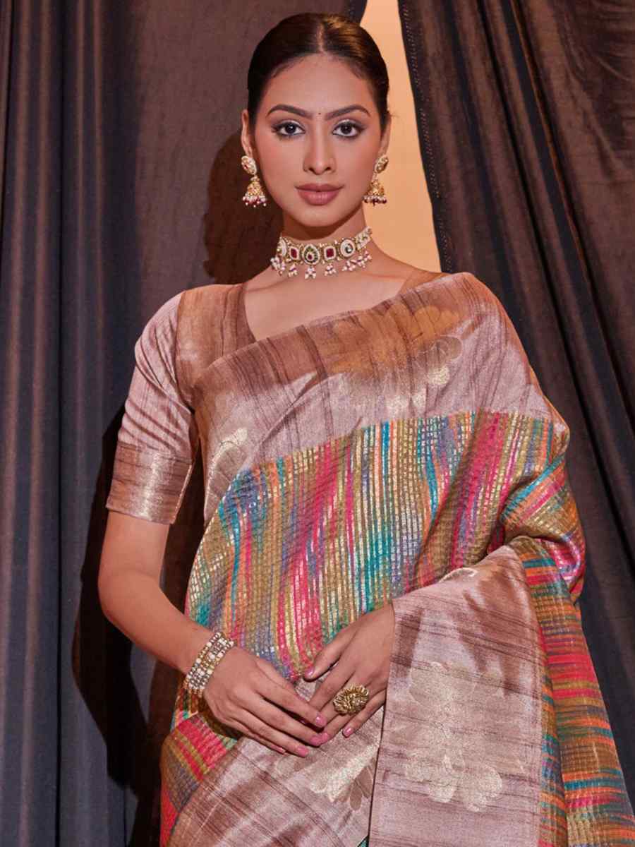 Pink Tussar Silk Handwoven Casual Festival Classic Style Saree