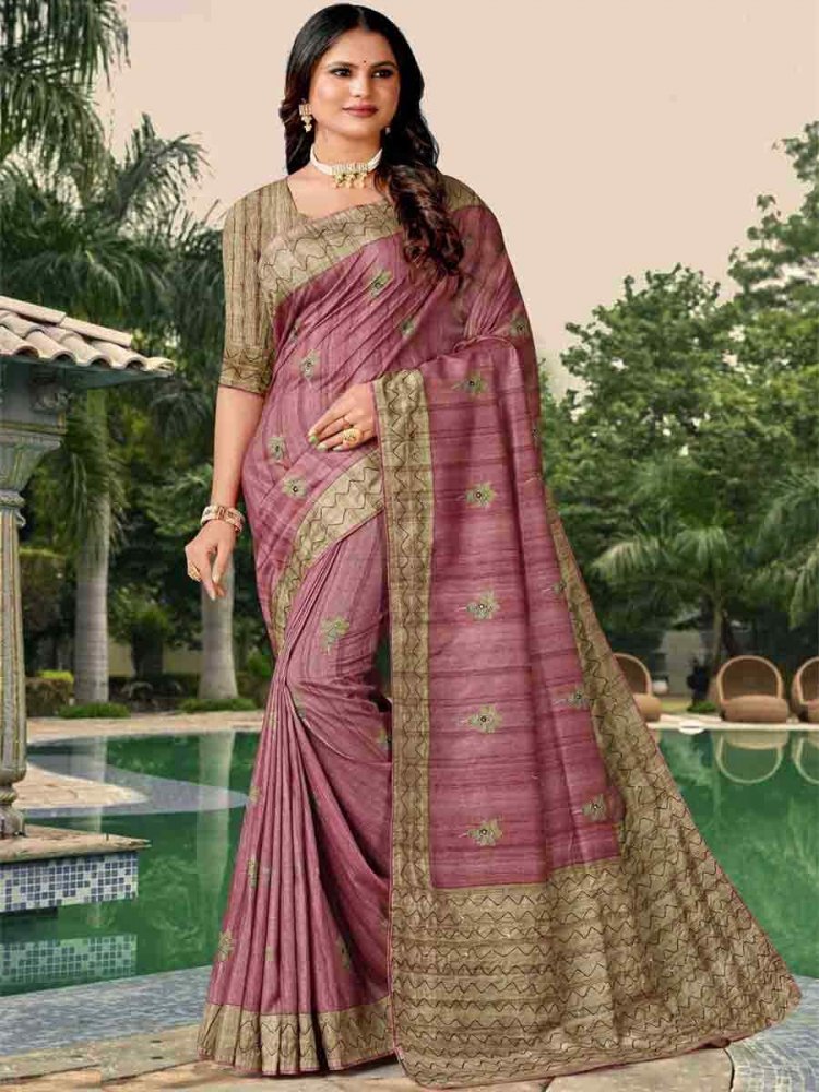 Pink Tussar Silk Handwoven Casual Festival Classic Style Saree