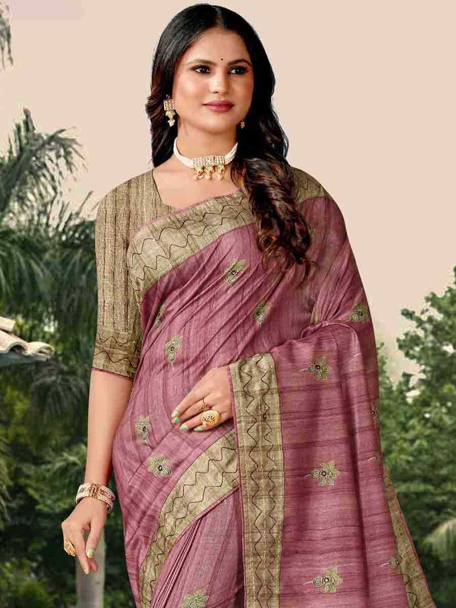 Pink Tussar Silk Handwoven Casual Festival Classic Style Saree