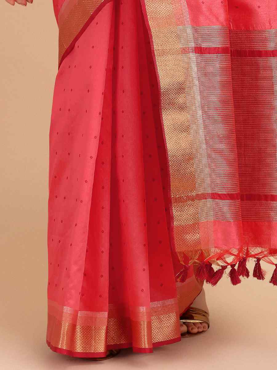 Pink Tussar Silk Handwoven Wedding Festival Heavy Border Saree