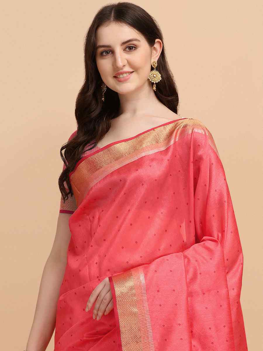 Pink Tussar Silk Handwoven Wedding Festival Heavy Border Saree