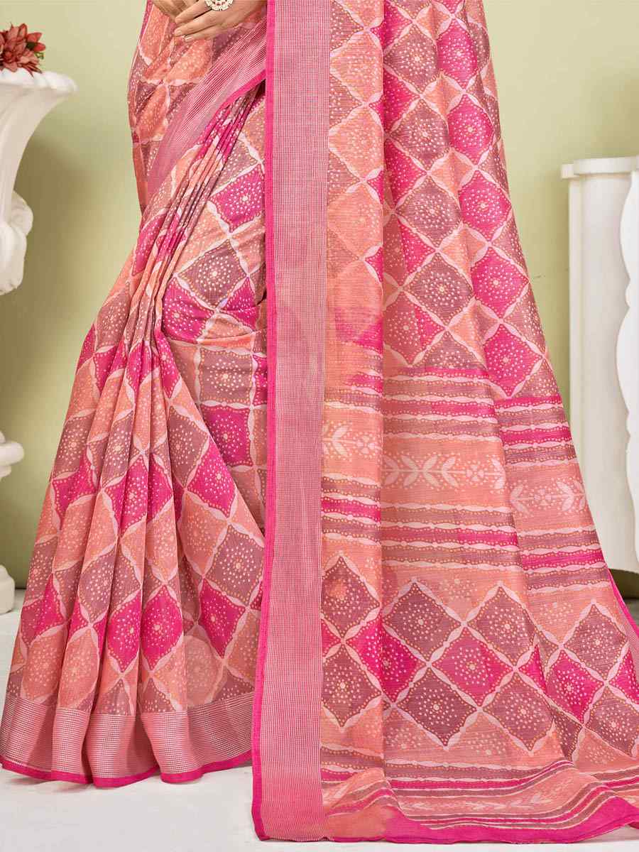 Pink Tussar Silk Printed Casual Festival Contemporary Saree