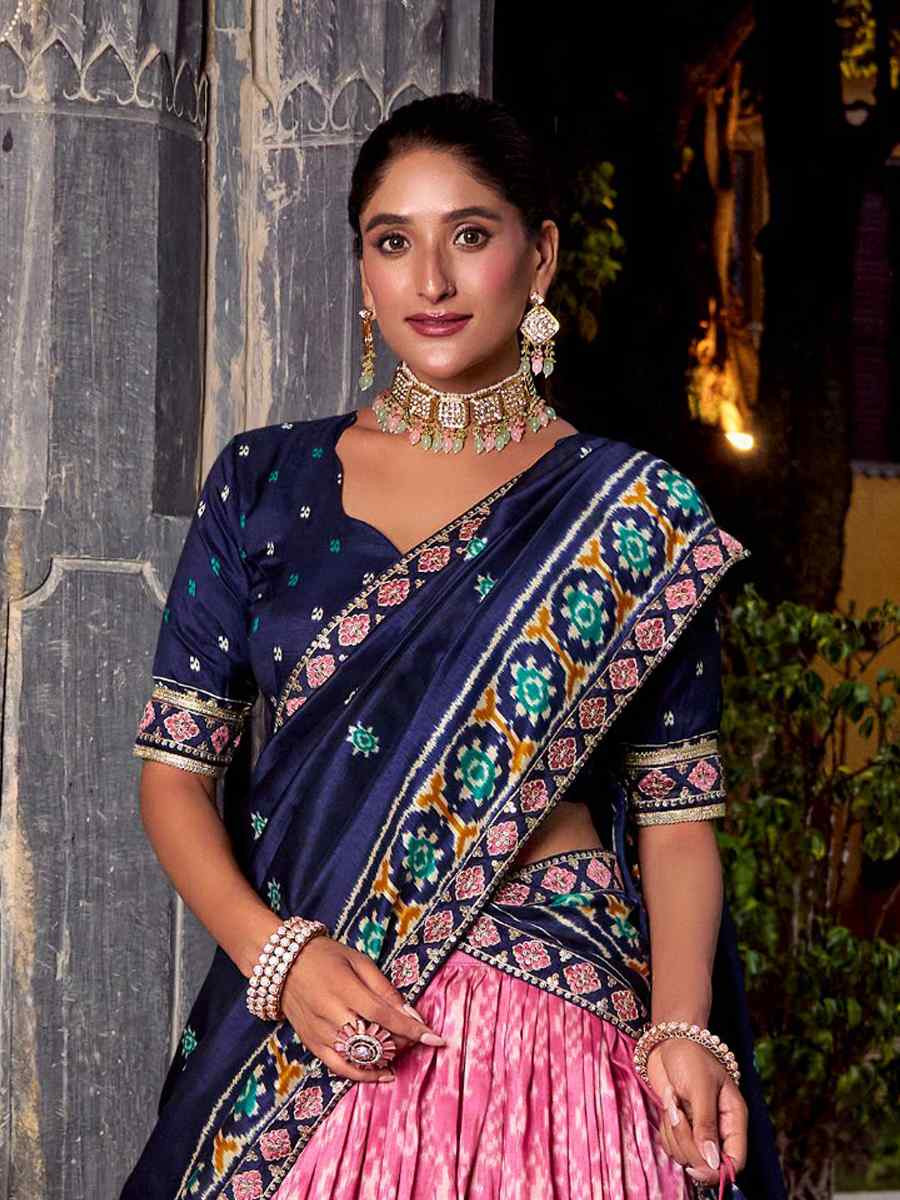 Pink Tussar Silk Printed Festival Traditional Lehenga Choli