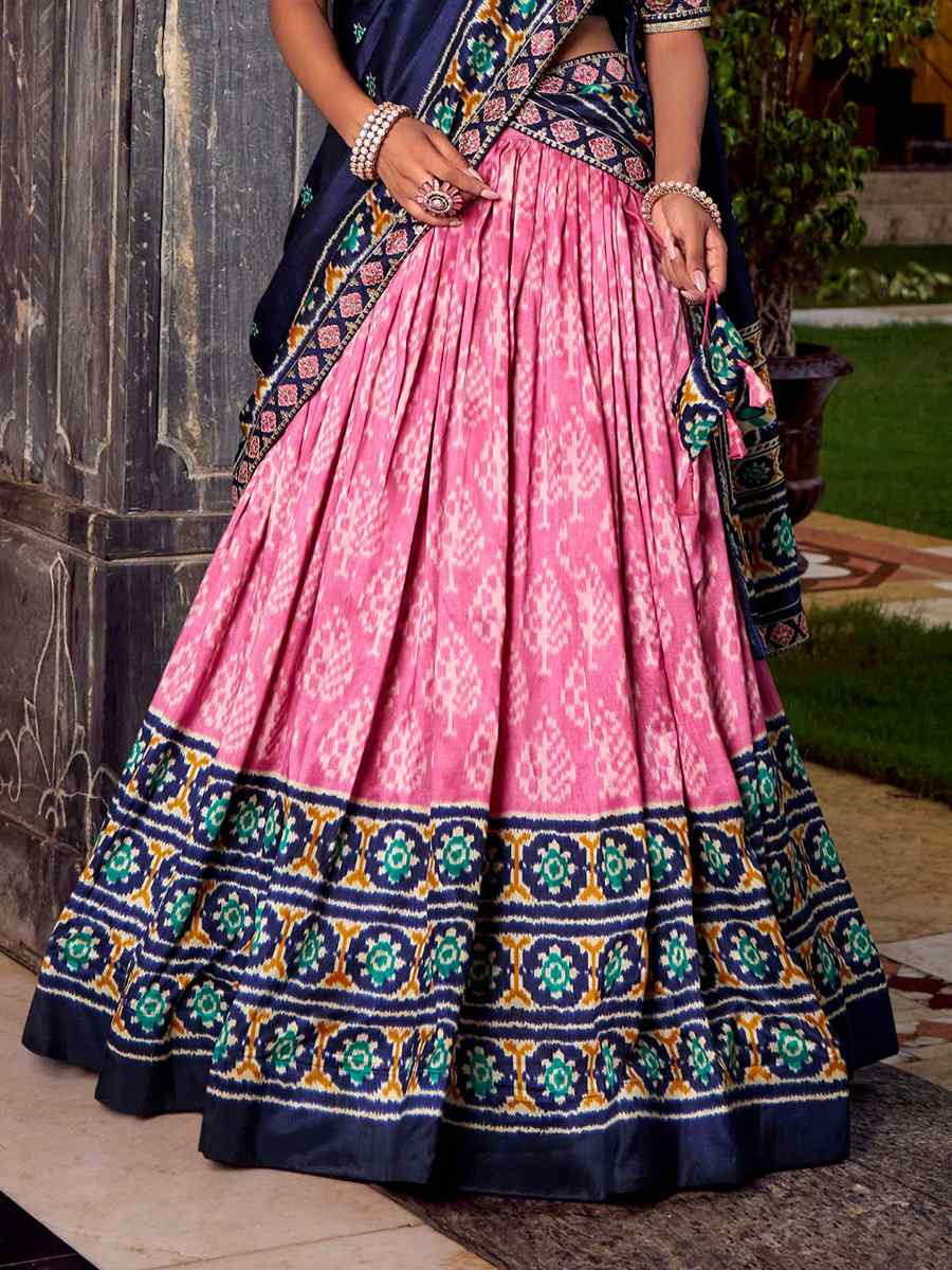 Pink Tussar Silk Printed Festival Traditional Lehenga Choli
