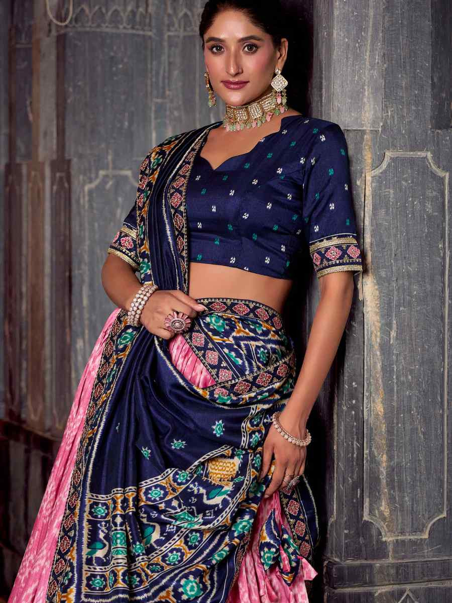 Pink Tussar Silk Printed Festival Traditional Lehenga Choli