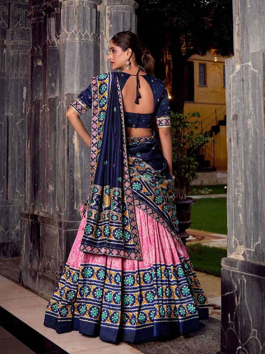 Pink Tussar Silk Printed Festival Traditional Lehenga Choli