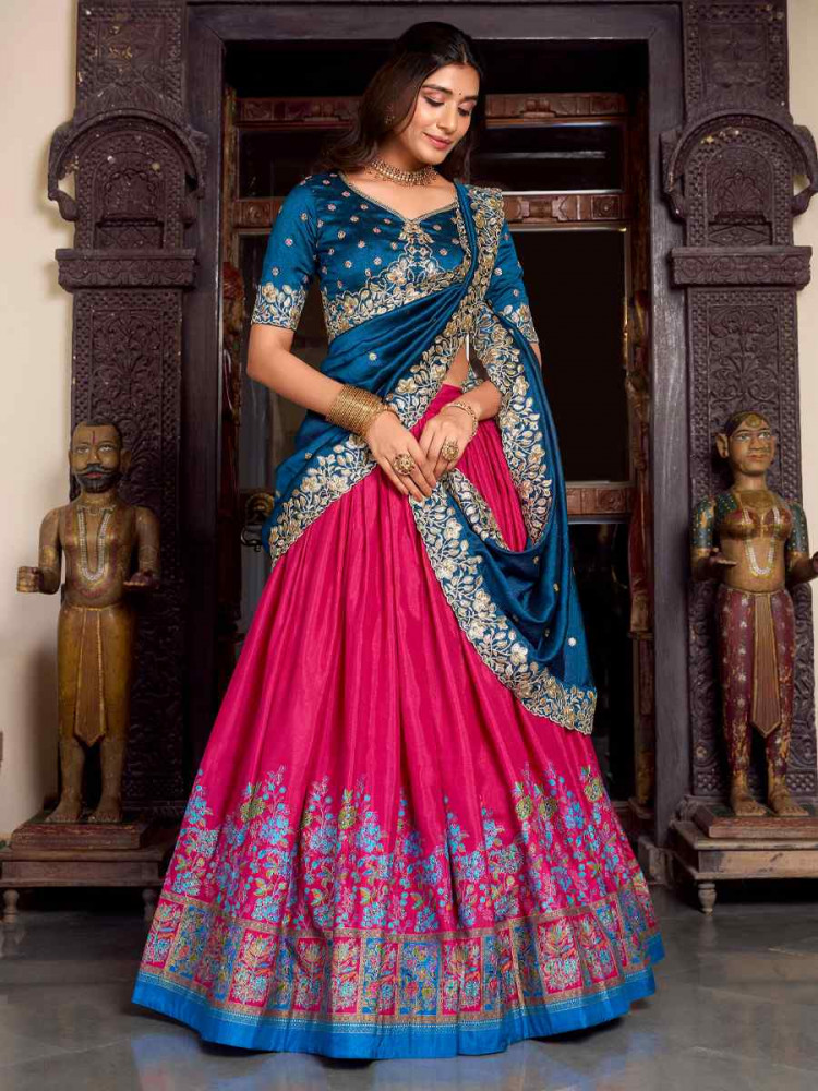 Pink Tussar Silk Printed Party Reception Wedding Lehenga Choli