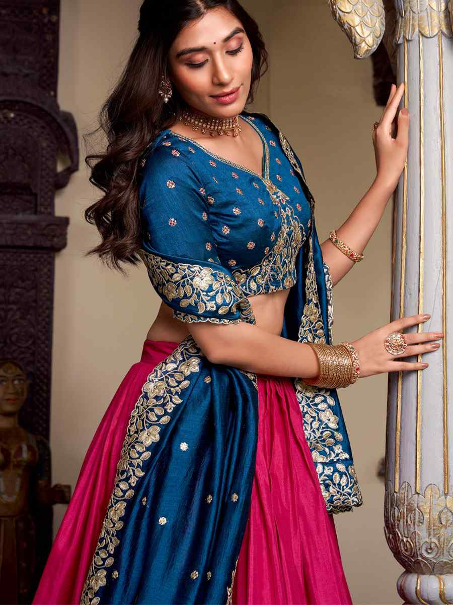 Pink Tussar Silk Printed Party Reception Wedding Lehenga Choli