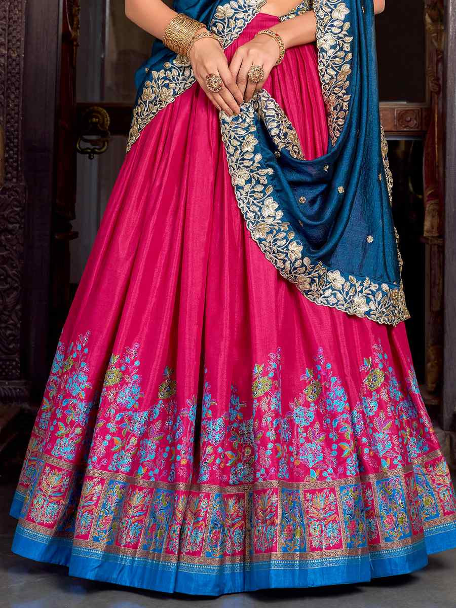 Pink Tussar Silk Printed Party Reception Wedding Lehenga Choli