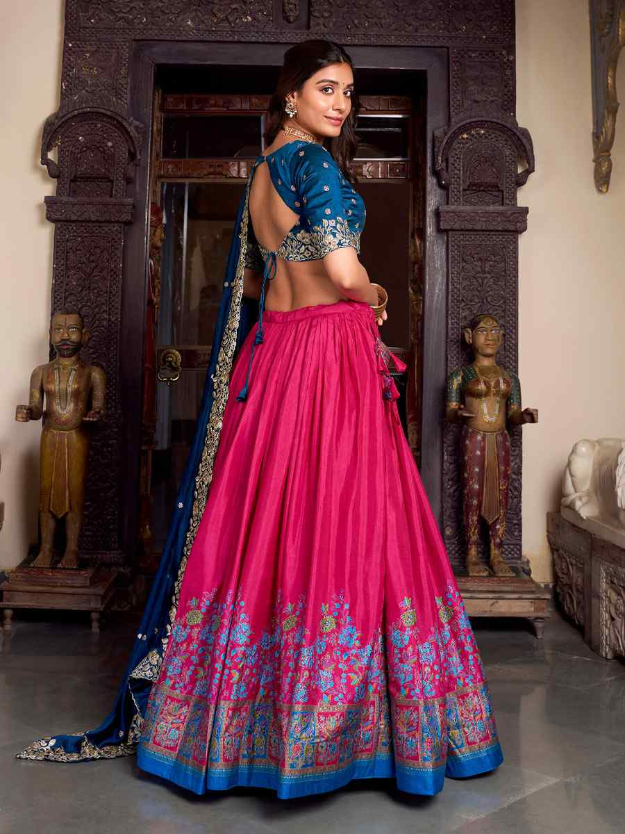 Pink Tussar Silk Printed Party Reception Wedding Lehenga Choli