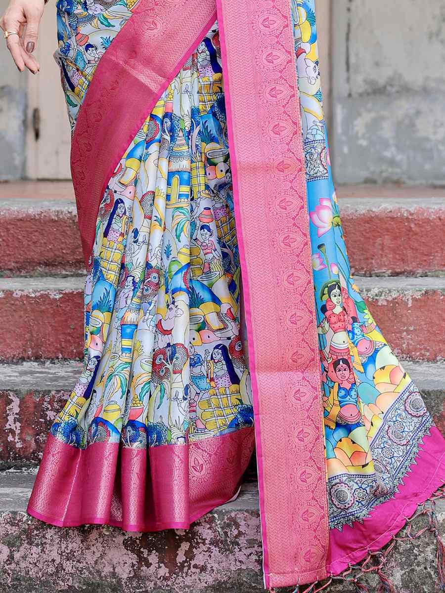 Pink Tussar Silk Zari Handwoven Printed Casual Reception Festival Wedding Fancy Heavy Border Saree