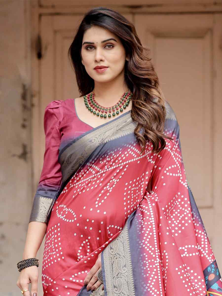 Pink Tussar Silk Zari Handwoven Printed Casual Reception Festival Wedding Fancy Heavy Border Saree