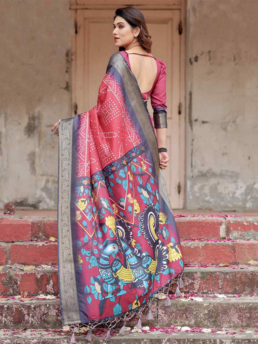 Pink Tussar Silk Zari Handwoven Printed Casual Reception Festival Wedding Fancy Heavy Border Saree