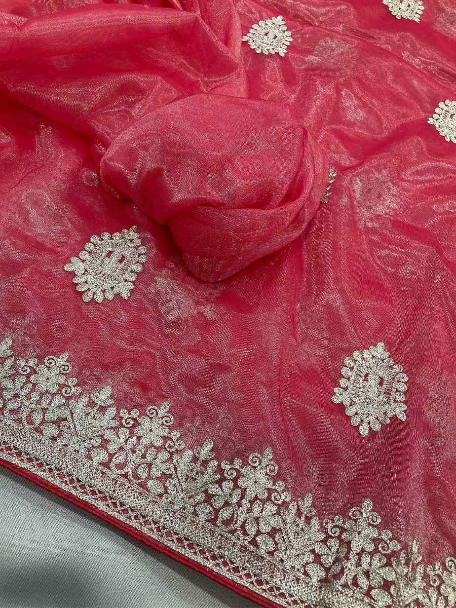 Pink Twill Net Embroidery Traditional Bridal Reception Festival Wedding Fancy Heavy Border Saree