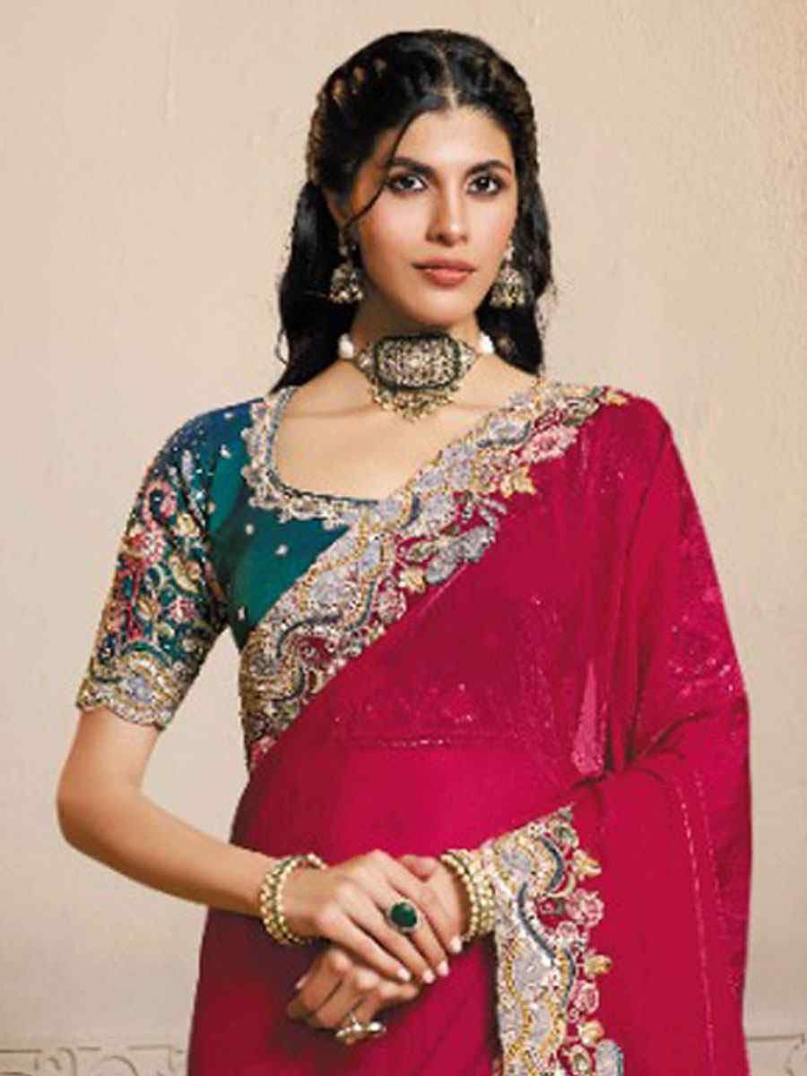 Pink Two Tone Satin Silk Embroidery Festival Wedding Fancy Heavy Border Saree