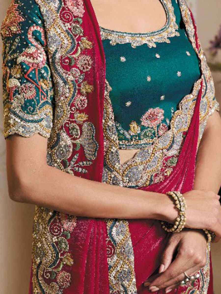 Pink Two Tone Satin Silk Embroidery Festival Wedding Fancy Heavy Border Saree