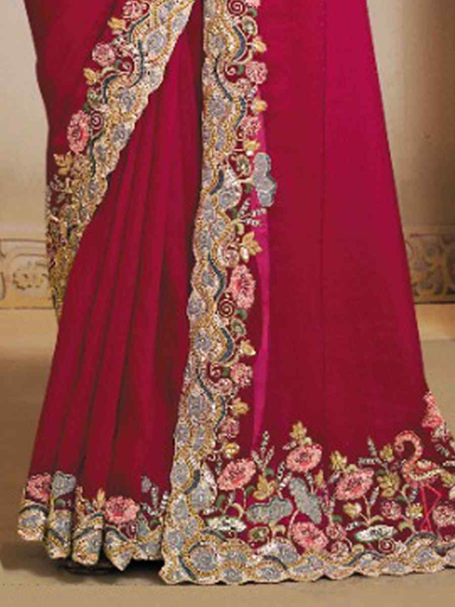Pink Two Tone Satin Silk Embroidery Festival Wedding Fancy Heavy Border Saree