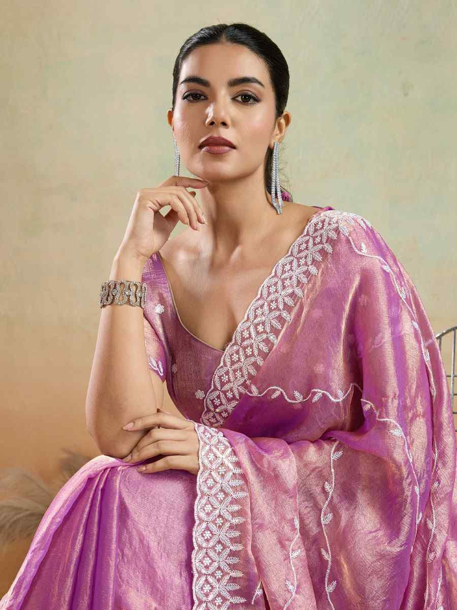 Pink Velvet Chiffon Embroidery Traditional Bridal Reception Festival Wedding Fancy Heavy Border Saree