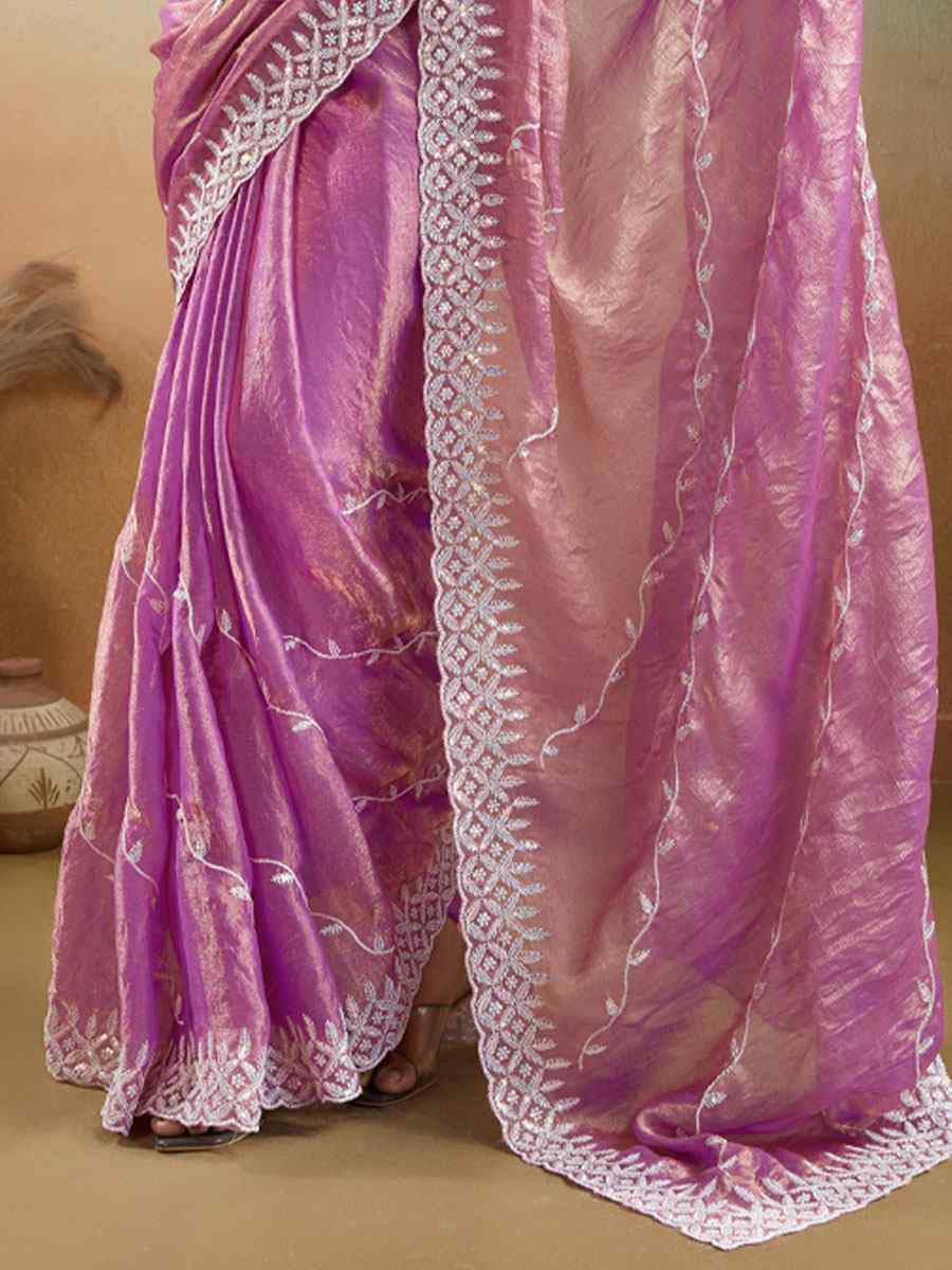 Pink Velvet Chiffon Embroidery Traditional Bridal Reception Festival Wedding Fancy Heavy Border Saree