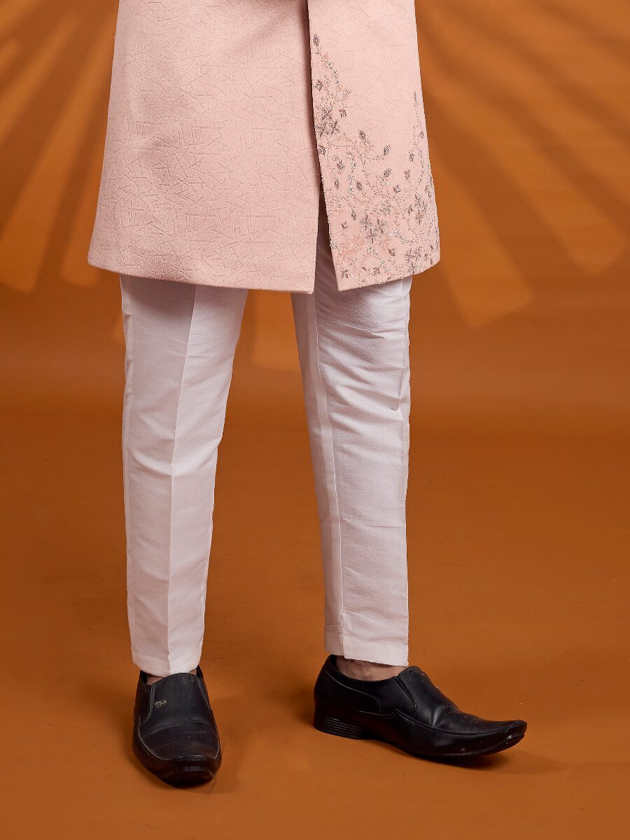 Pink Velvet Embroidered Computer Thread work Wedding Party Festival Groom Sherwani