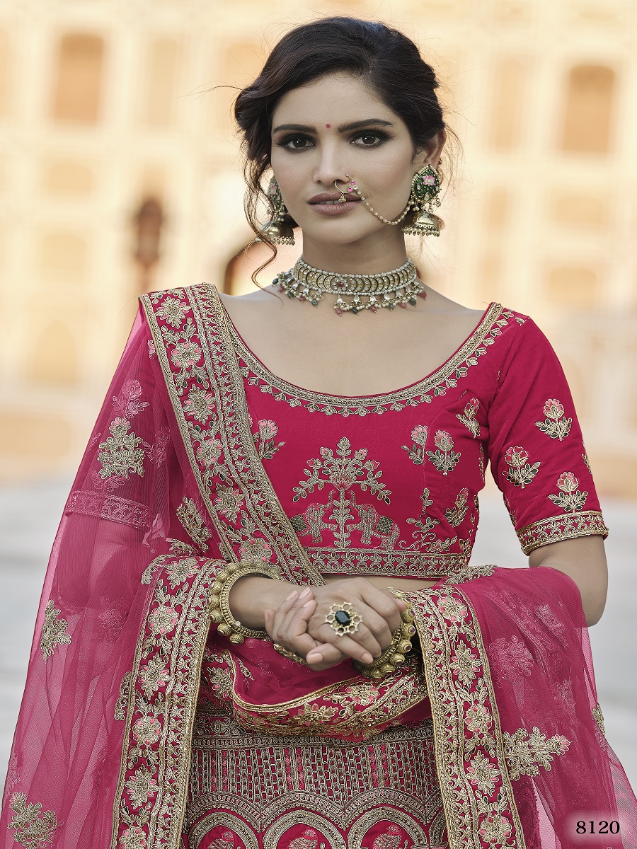 Pink Velvet Embroidery Bridal Wedding Traditional Lehenga Choli