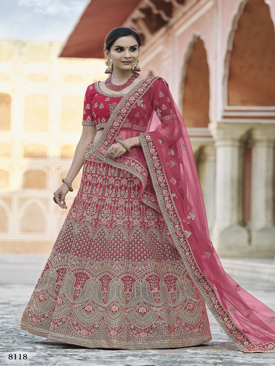 Pink Velvet Embroidery Bridal Wedding Traditional Lehenga Choli