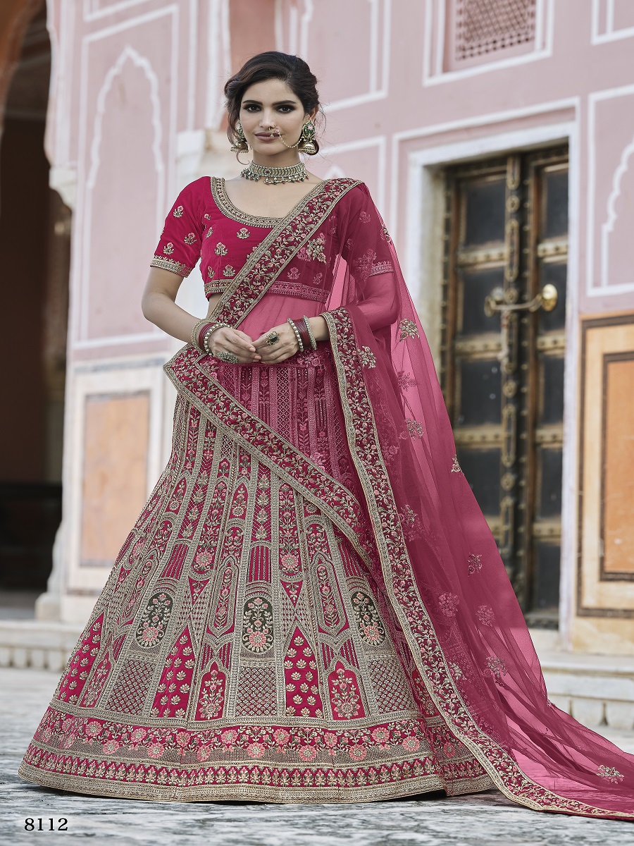 Pink Velvet Embroidery Bridal Wedding Traditional Lehenga Choli