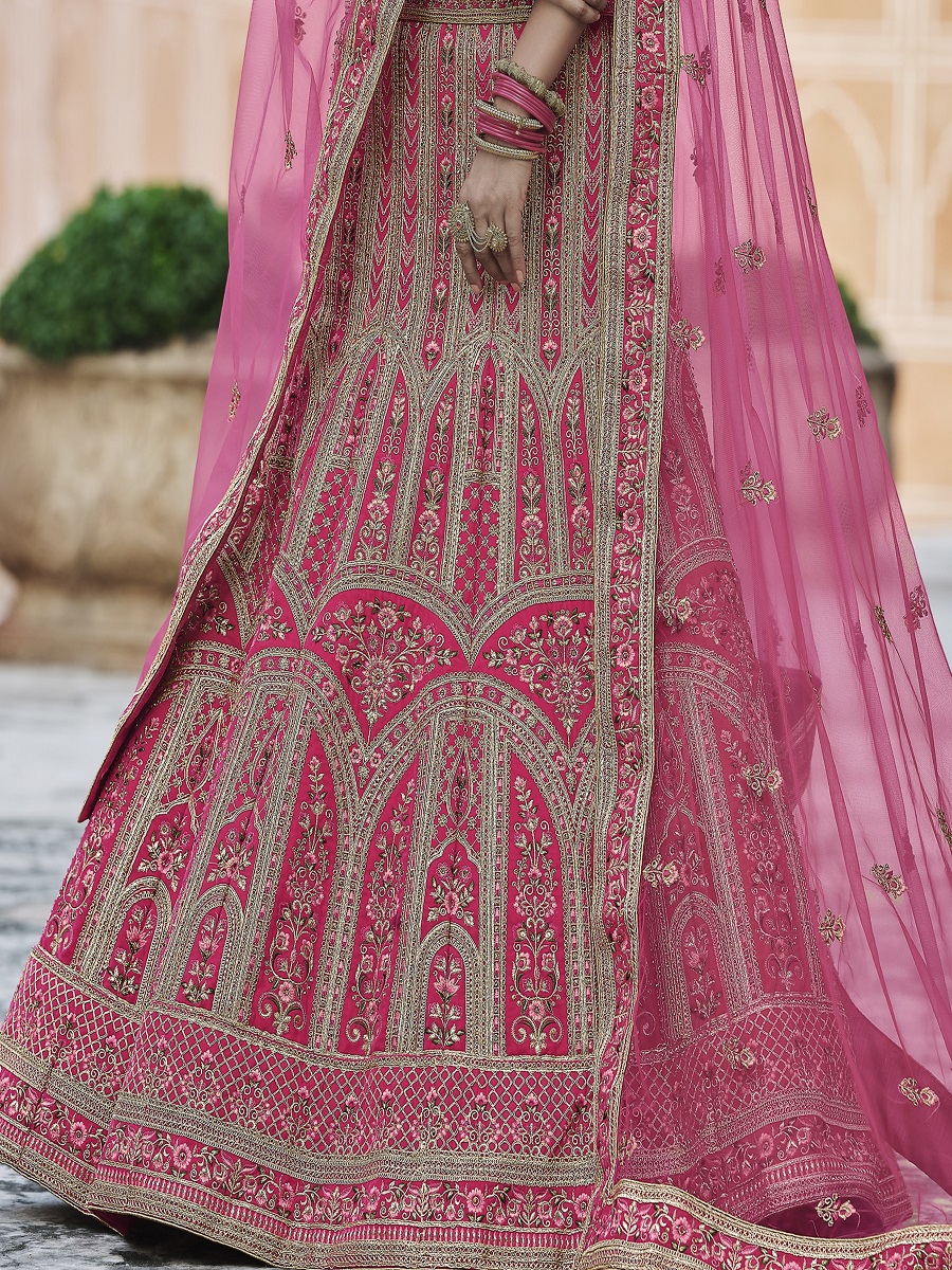 Pink Velvet Embroidery Bridal Wedding Traditional Lehenga Choli