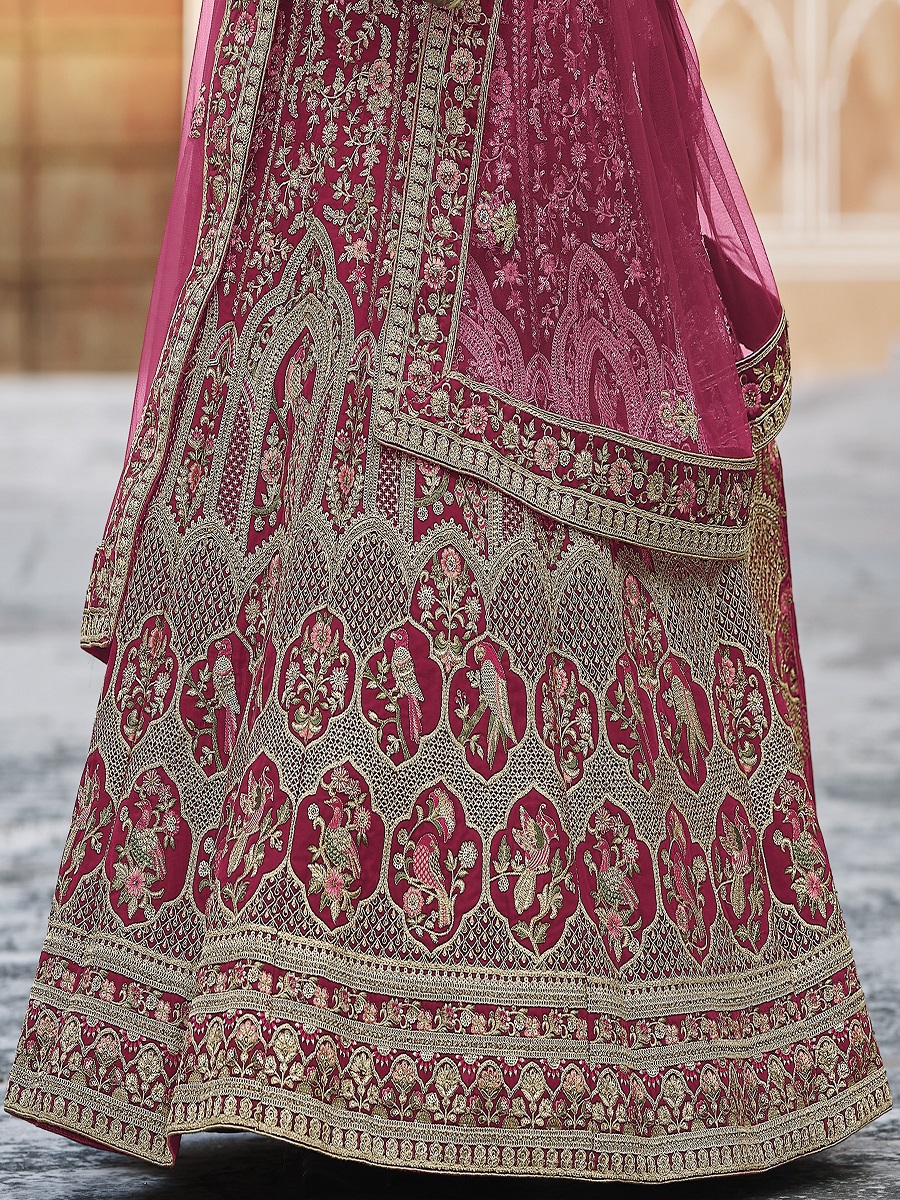 Pink Velvet Embroidery Bridal Wedding Traditional Lehenga Choli